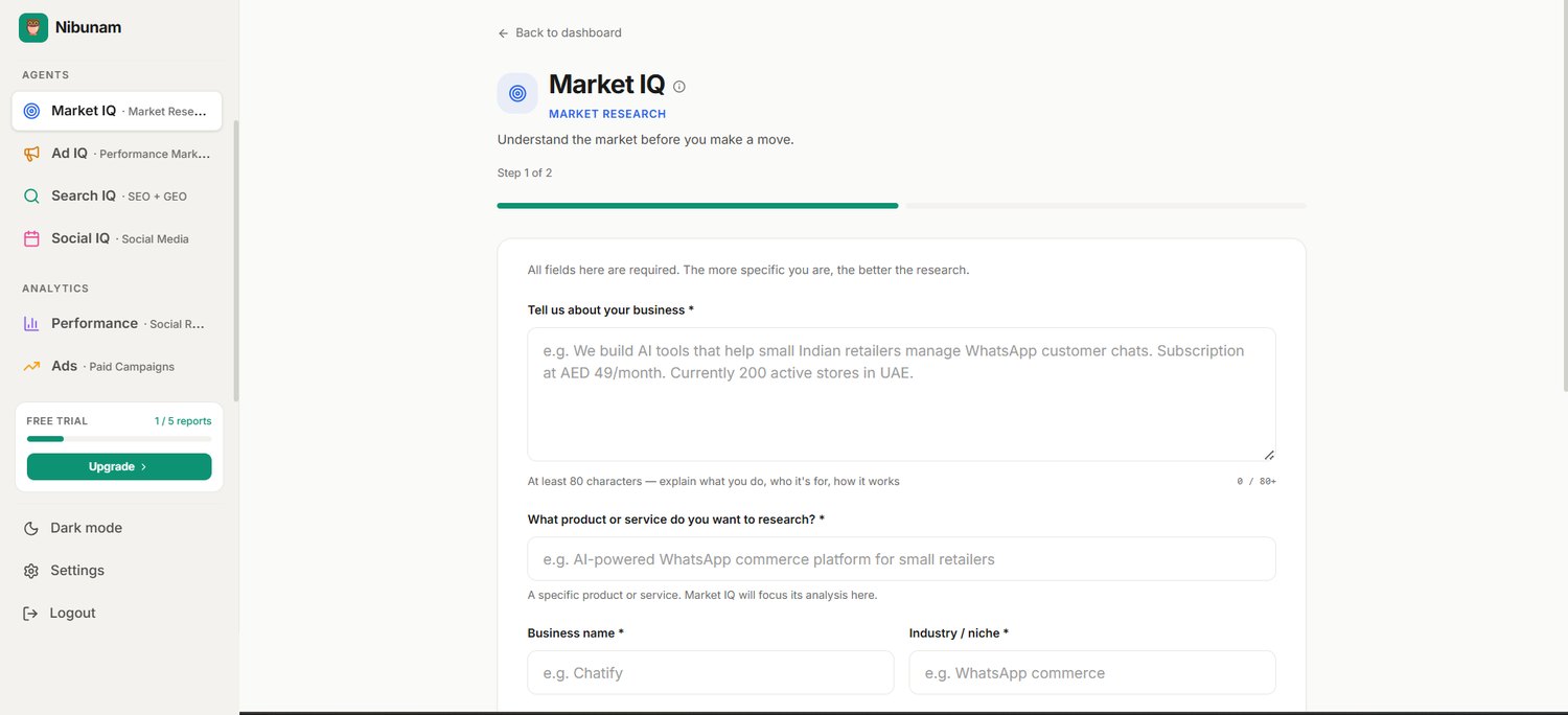 Nibunam Market IQ — market research module